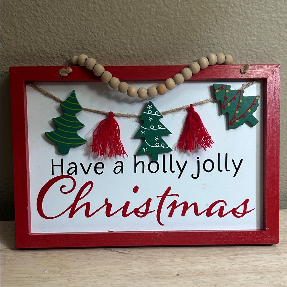 Holly Jolly Christmas Wall Sign with Red Frame